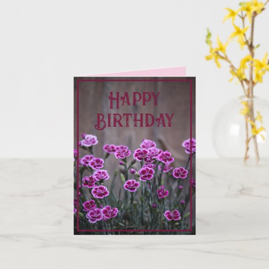 Rustieke Roze Dianthus Bloemen Verjaardag Kaart (Gele Bloem)