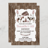 Rustieke Roze Dieren Verjaardagsfeestuitnodiging Kaart (Voorkant / Achterkant)