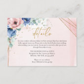 Rustieke roze en Dusty Blue Floral goud details Informatiekaartje (Voorkant)