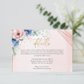 Rustieke roze en Dusty Blue Floral goud details Informatiekaartje (Staand voorkant)