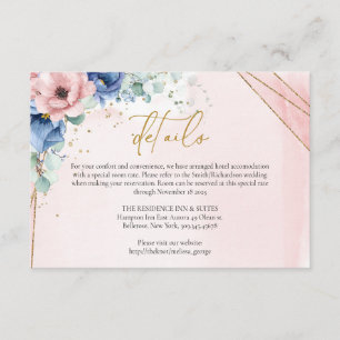 Rustieke roze en Dusty Blue Floral goud details Informatiekaartje