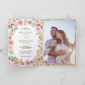 Rustieke roze en gouden bloemencode QR-code bruilo (Binnen)