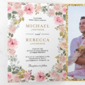 Rustieke roze en gouden bloemencode QR-code bruilo Drieluik Uitnodiging (Binnenzijde eerst)