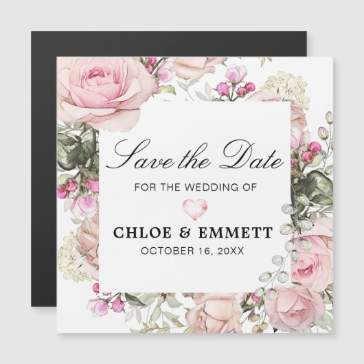 Rustieke Roze en Witte Bloemen Save the Date Magnetische Uitnodiging (Voorkant / Achterkant)