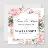 Rustieke Roze en Witte Bloemen Save the Date Magnetische Uitnodiging (Voorkant)
