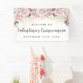 Rustieke roze en witte bloemenquinceanera spandoek (Insitu)