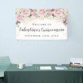 Rustieke roze en witte bloemenquinceanera spandoek (Beurs)