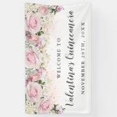 Rustieke roze en witte bloemenquinceanera spandoek (Verticaal)