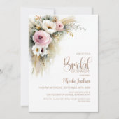 Rustieke roze en witte bloemrijke bruidsdouche kaart (Voorkant)