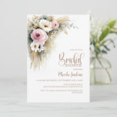 Rustieke roze en witte bloemrijke bruidsdouche kaart (Staand voorkant)