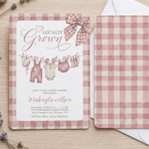 Rustieke Roze Gingham Lokale Baby Shower Kaart
