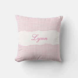 Rustieke Roze Gingham Persoonlijke Naam Kussen
