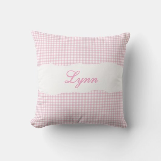 Rustieke Roze Gingham Persoonlijke Naam Kussen (Voorkant)