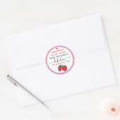 Rustieke Roze Gingham Zelfgemaakte Aardbeienjam Ronde Sticker (Envelop)