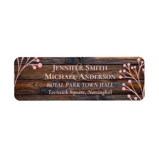 Rustieke ROZE GOUD Huwelijk Roze Hout Budget Etiket (Voorkant)