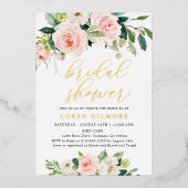Rustieke Roze Gouden Bloemachtige Bruidsfeest Folie Uitnodiging (Voorkant)