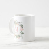 Rustieke Roze Gouden Bloemige Boho Monogram Koffiemok (Voorkant links)