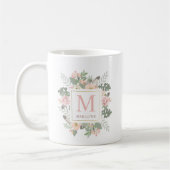 Rustieke Roze Gouden Bloemige Boho Monogram Koffiemok (Links)