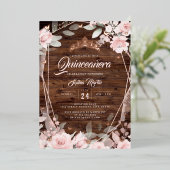 Rustieke Roze Gouden Bloemige Vlinder Quinceanera  Folie Uitnodiging (Staand Voorkant)