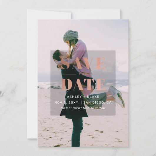 Rustieke Roze Gouden Minimalistische Moderne Foto Save The Date (Voorkant)