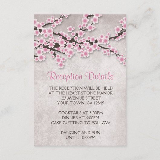 Rustieke Roze Kersenbloesem Ontvangstkaarten Informatiekaartje (Voorkant)