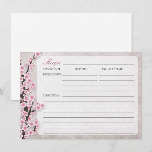 Rustieke Roze Kersenbloesem Receptkaarten (Voorkant / Achterkant)