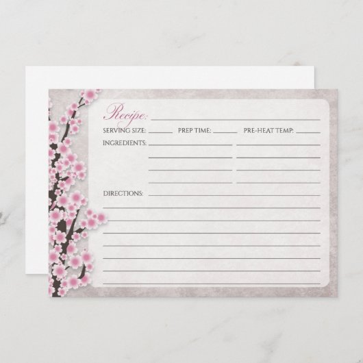 Rustieke Roze Kersenbloesem Receptkaarten (Voorkant / Achterkant)