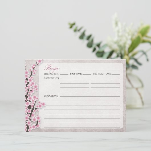 Rustieke Roze Kersenbloesem Receptkaarten (Staand voorkant)