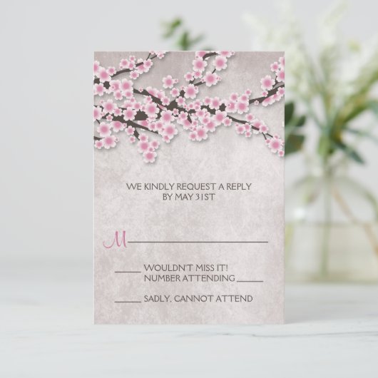 Rustieke Roze Kersenbloesem RSVP-kaarten RSVP Kaartje (Staand voorkant)