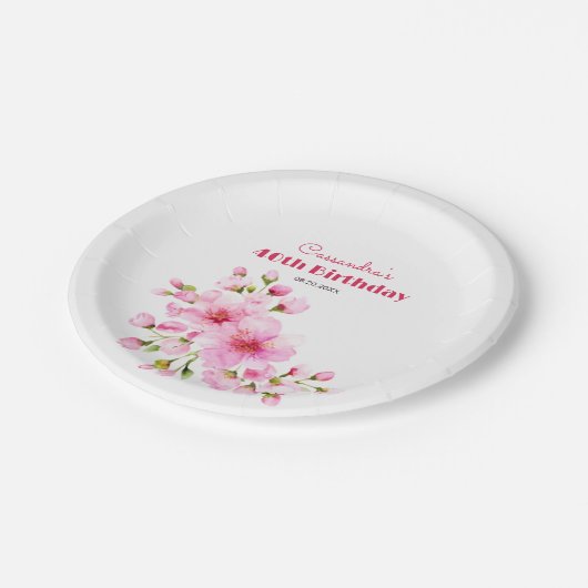 Rustieke Roze Kersenbloesem Sakura Floral Verjaard Papieren Bordje (Gekanteld)