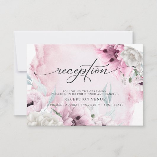 Rustieke Roze Klaprozen Aquarel Ontvangst Kaart (Voorkant)