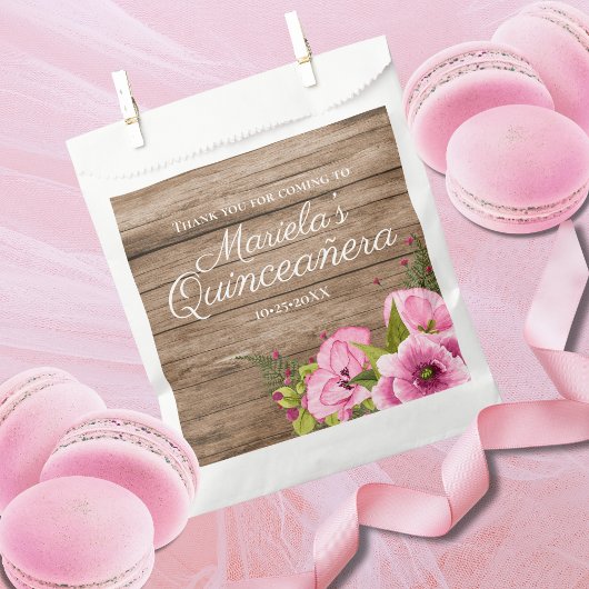 Rustieke Roze Klaprozen Quinceañera Bedankzakje