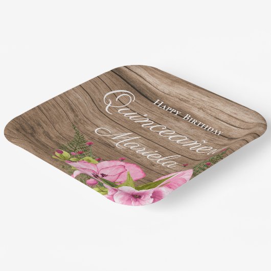 Rustieke Roze Klaprozen Quinceañera Papieren Bordje (Gebogen)