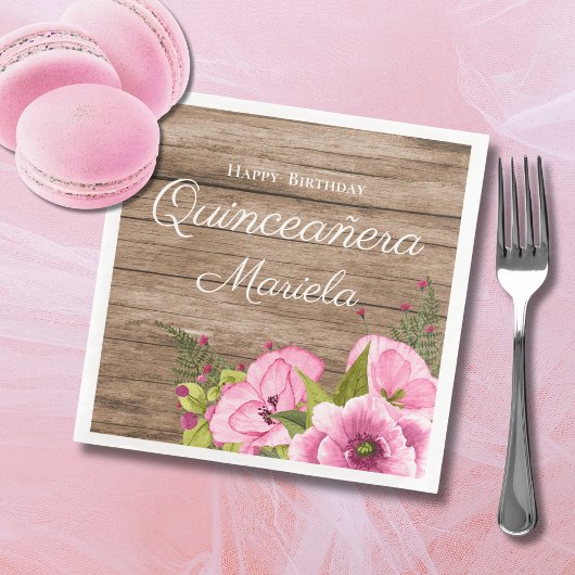 Rustieke Roze Klaprozen Quinceañera Servet