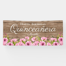 Rustieke Roze Klaprozen Quinceañera Spandoek