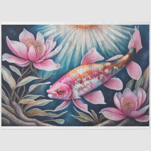  rustieke roze koi vis decoupage tissuepapier (Voorkant)