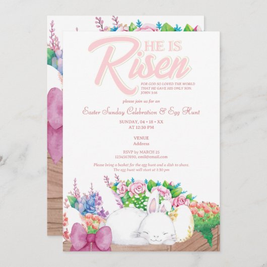 Rustieke roze konijn Hij is verrezen religieuze Pa Kaart (Voorkant / Achterkant)