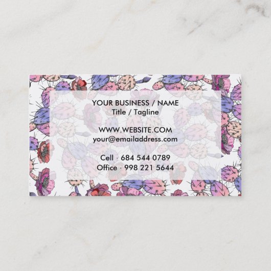 Rustieke roze lavendel waterverf cactus floraal visitekaartje (Achterkant)