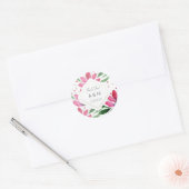Rustieke Roze Lotus Waterverf Bloemenkunst Ronde Sticker (Envelop)