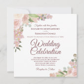 Rustieke Roze Mauve & Koraal Waterverf Rozen Bruil Kaart (Voorkant)