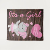 Rustieke Roze Meisje Olifant Baby Shower Achtergro Wandkleed (Voorkant (horizontaal))