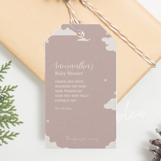 Rustieke Roze Minimaal Wolken babyshower Cadeaulabel