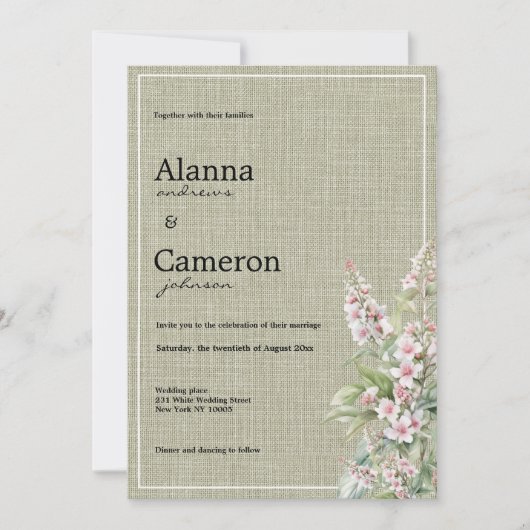 Rustieke roze mint groene botanische bloemen bruil kaart (Voorkant)