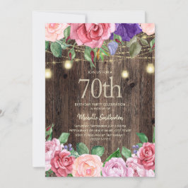 Rustieke Roze Paarse Bloemen Slinger Lichtjes 70e  Kaart