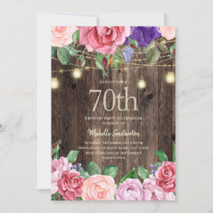 Rustieke Roze Paarse Bloemen Slinger Lichtjes 70e  Kaart
