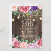 Rustieke Roze Paarse Bloemen Slingerlichten 75e Kaart (Voorkant)