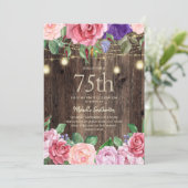 Rustieke Roze Paarse Bloemen Slingerlichten 75e Kaart (Staand voorkant)