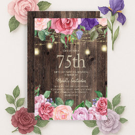 Rustieke Roze Paarse Bloemen Slingerlichten 75e Kaart