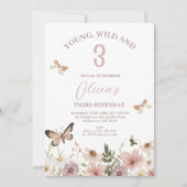 Rustieke roze paarse wilde bloemen 3e verjaardag kaart (Voorkant)