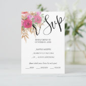 Rustieke Roze Pampas Waterverf Handbeschilderd RSVP Kaartje (Staand voorkant)